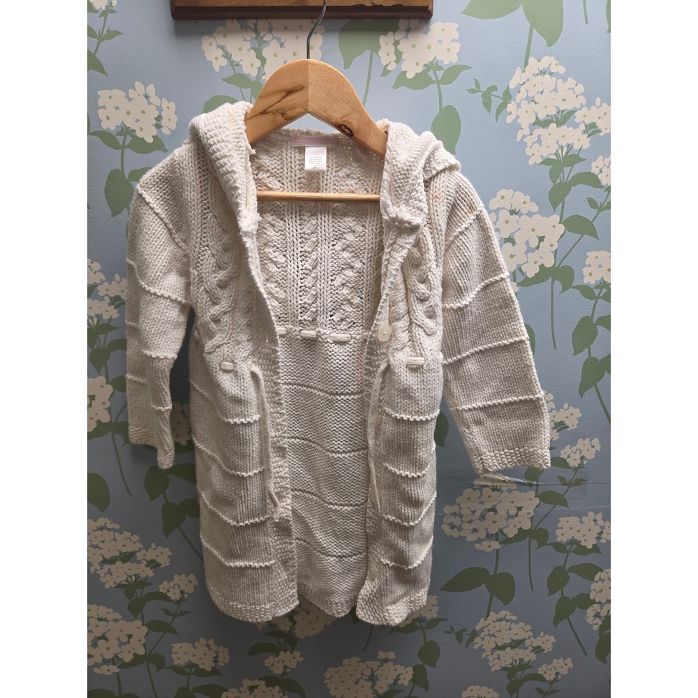 Janie and Jack Kids Cream Cable Knit Hooded Cardigan Sweater 2T